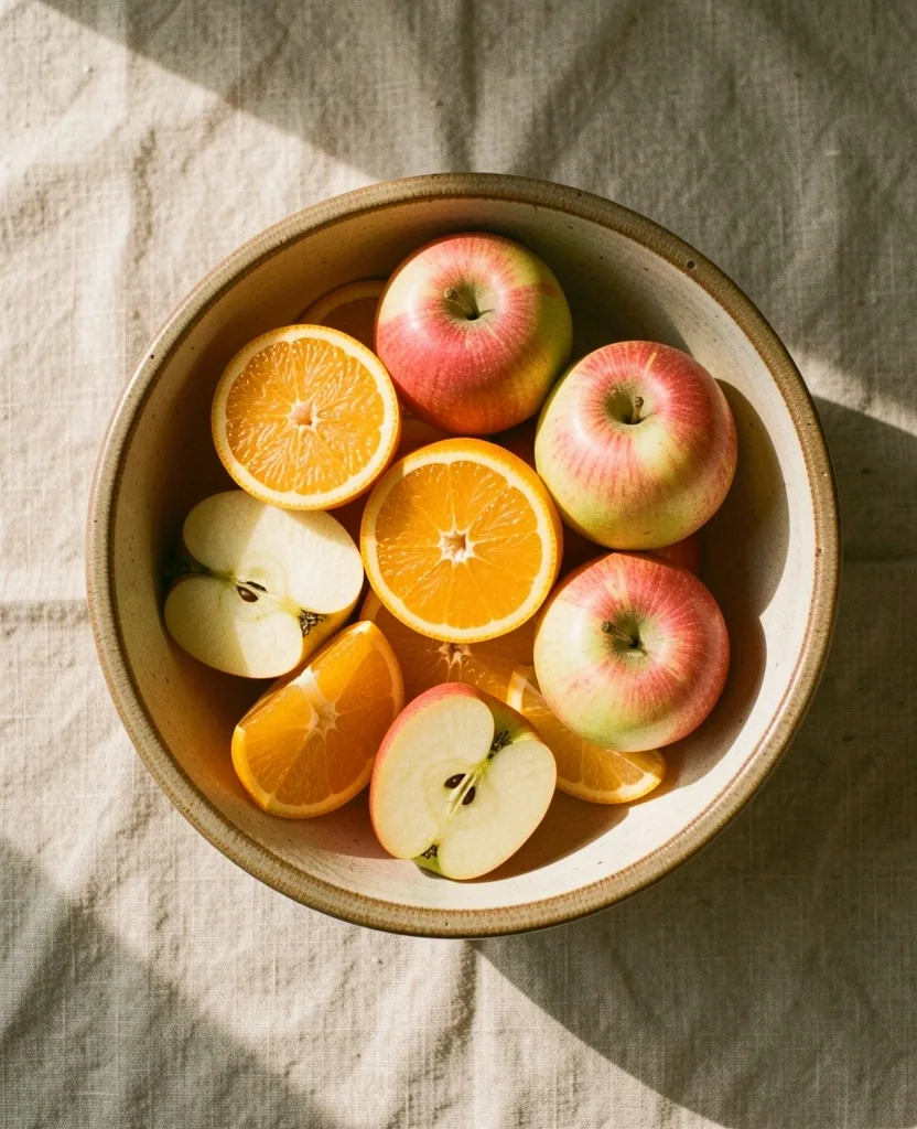 Frutas de temporada en un entorno sereno